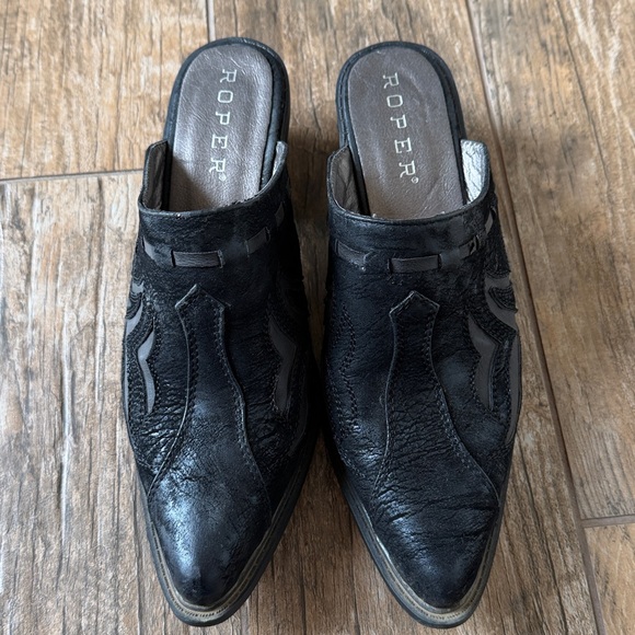 Roper Black Almond Toe Faux Leather Slip On Western Cowgirl Mules Women's 8 - Picture 2 of 6